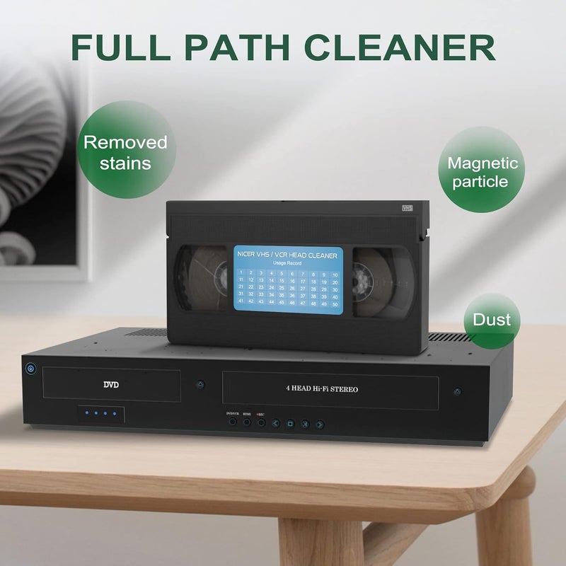 Nicer منظف رأس VCR للاعبين VCR VHS، شريط تنظيف رأس الفيديو VHS، نوع جاف - Image 5